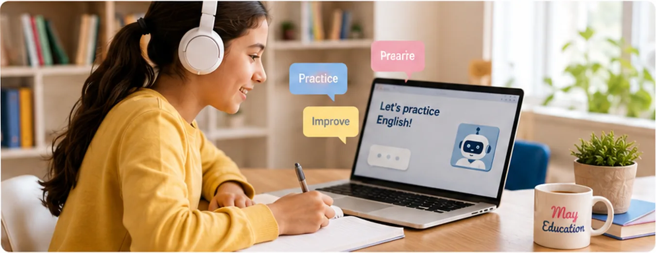 Estudiante utilizando inteligencia artificial para practicar inglés